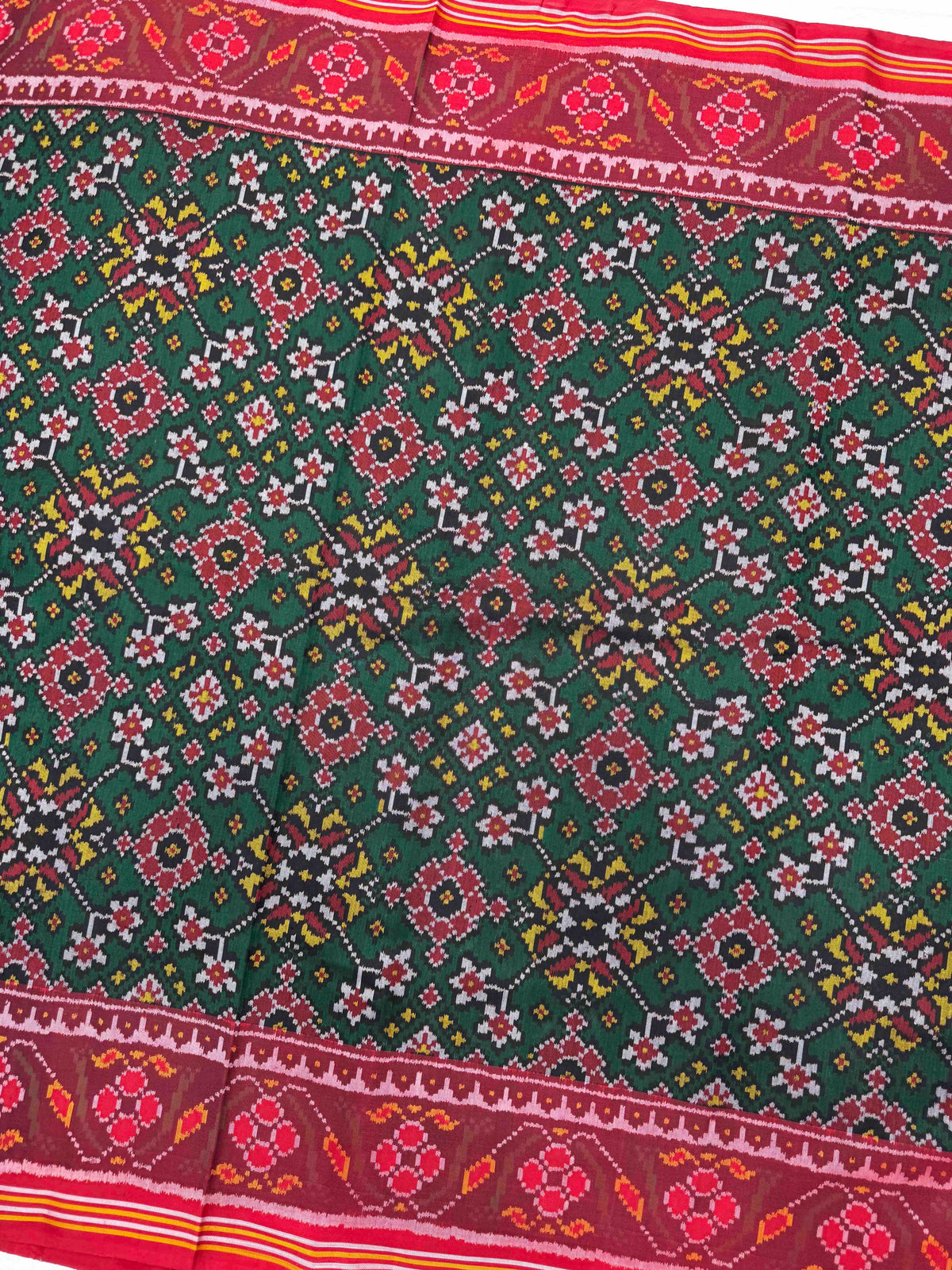 Red & Green Navratan Single Ikat Patan Patola Saree