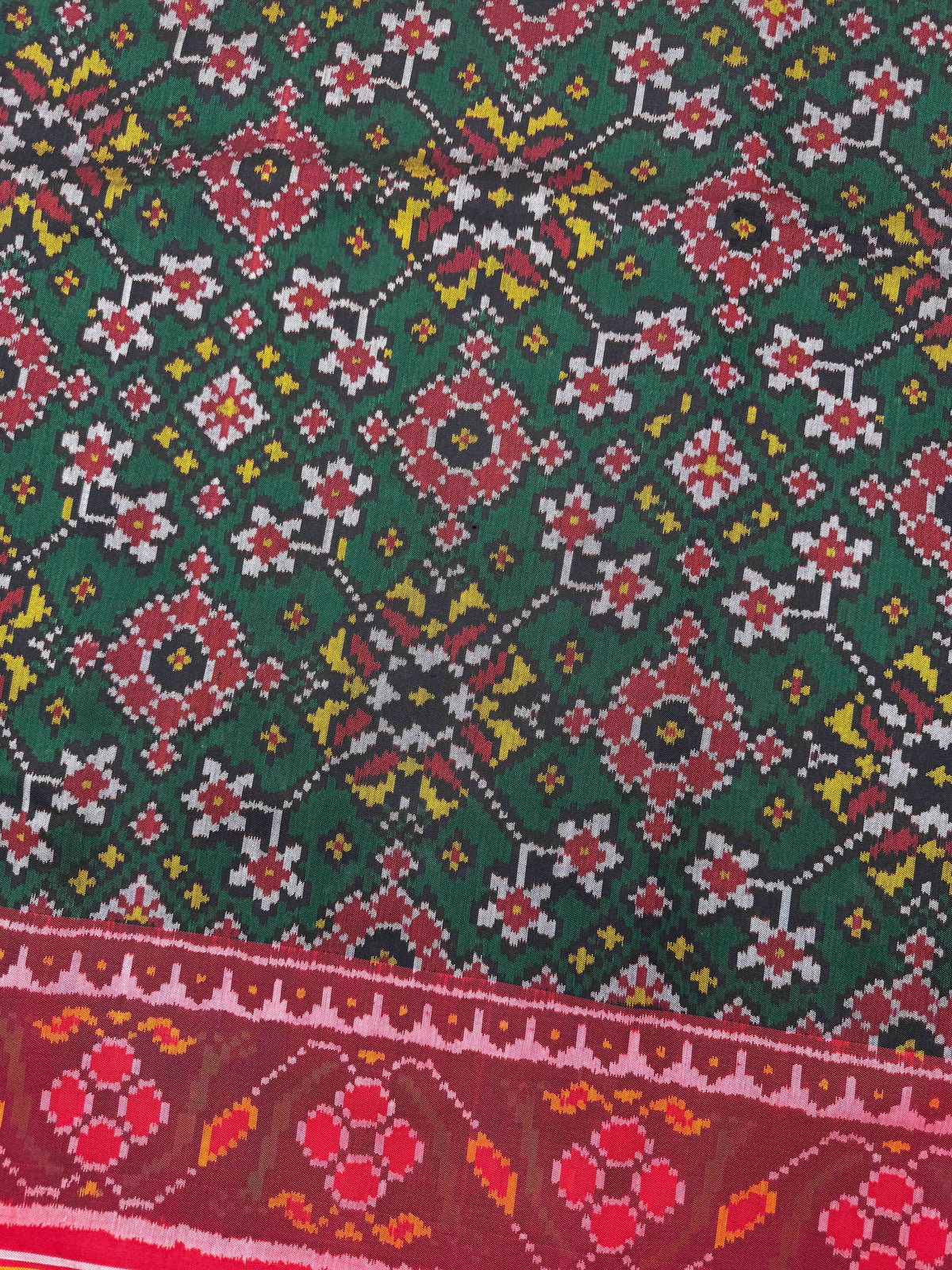 Red & Green Navratan Single Ikat Patan Patola Saree