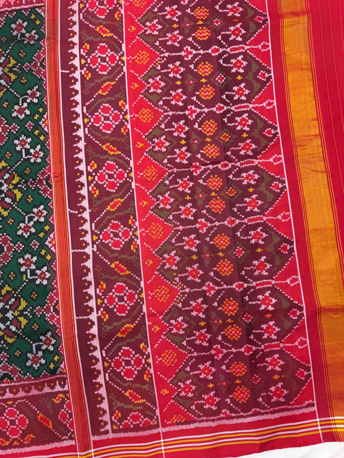Red & Green Navratan Single Ikat Patan Patola Saree