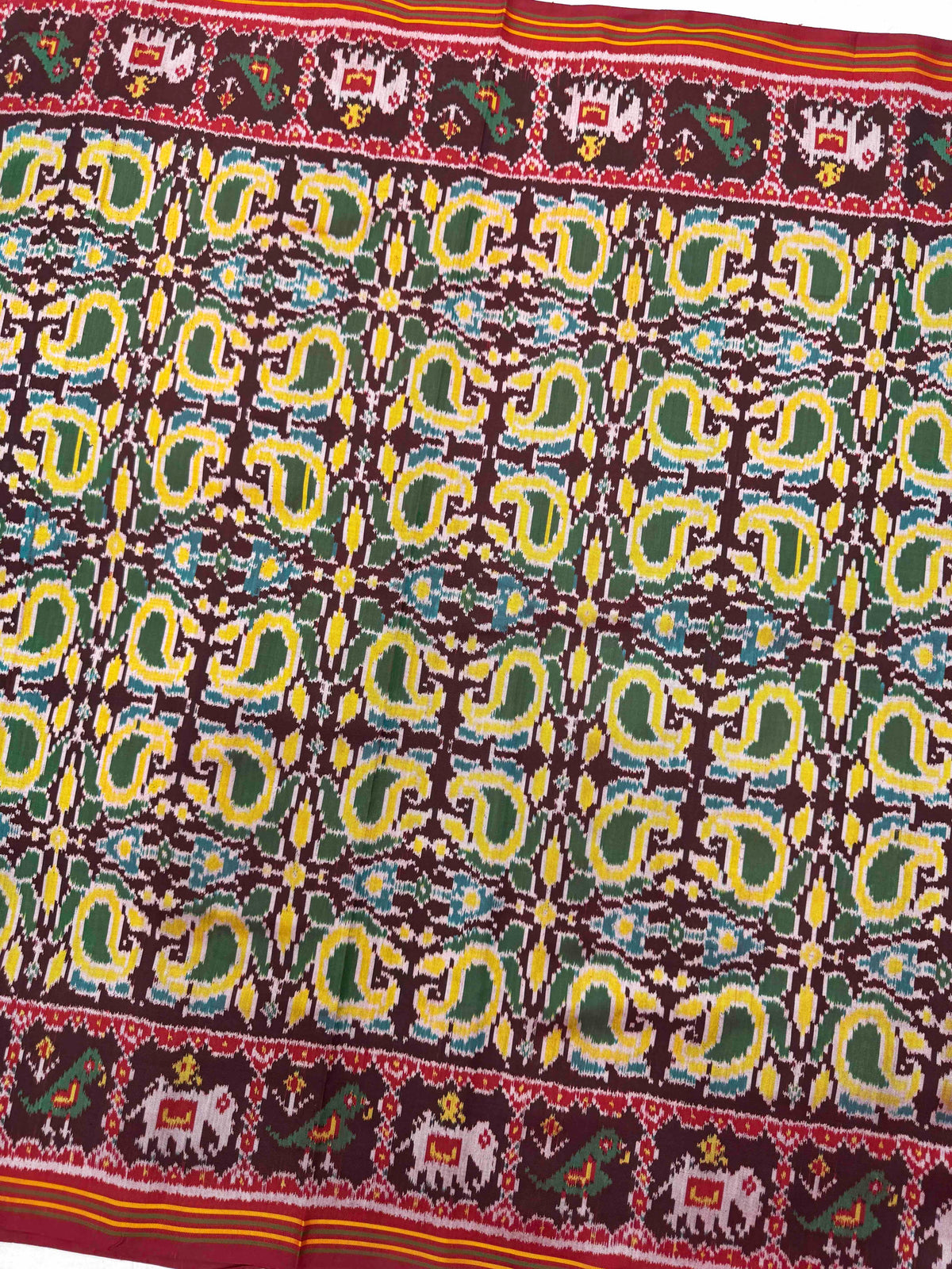 Maroon & Light Yellow Fancy Mango Single Ikat Patan Patola Saree