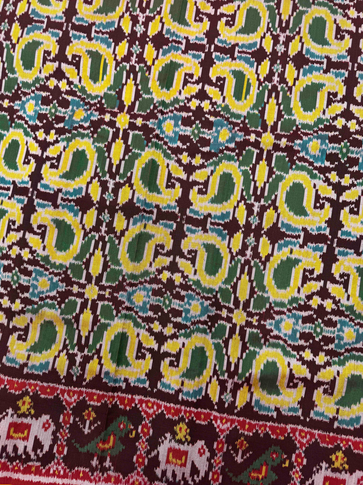 Maroon & Light Yellow Fancy Mango Single Ikat Patan Patola Saree