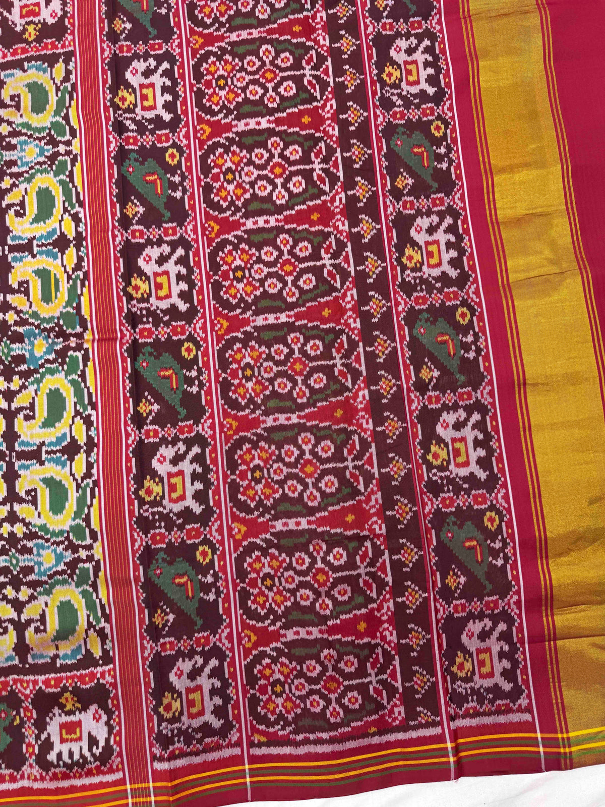 Maroon & Light Yellow Fancy Mango Single Ikat Patan Patola Saree