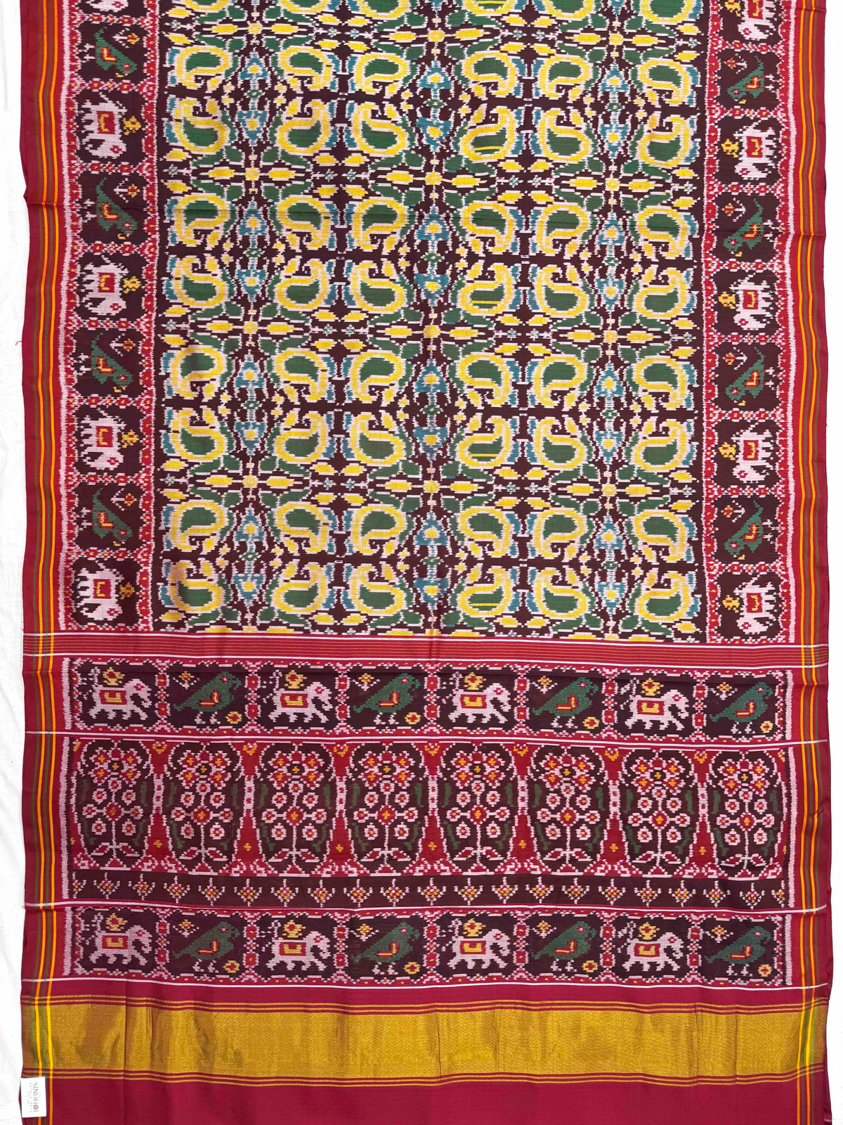 Maroon & Light Yellow Fancy Mango Single Ikat Patan Patola Saree