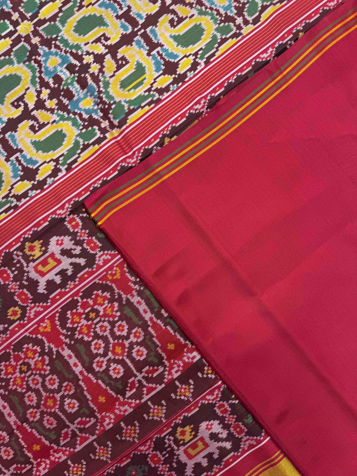Maroon & Light Yellow Fancy Mango Single Ikat Patan Patola Saree