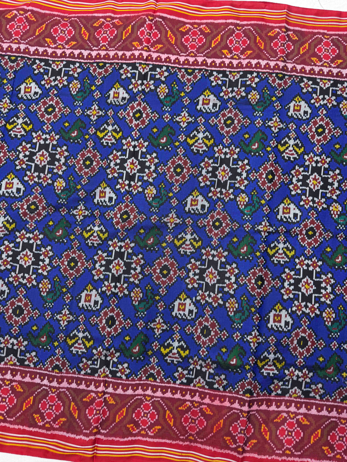 Red & Blue Navratan Narikunj Single Ikat Patan Patola Saree