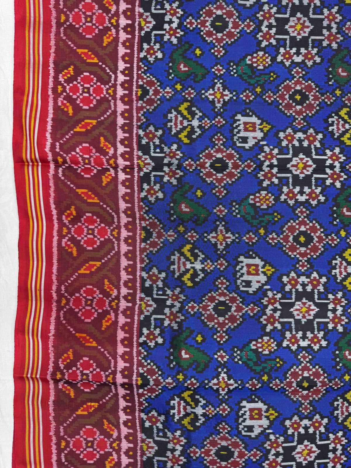 Red & Blue Navratan Narikunj Single Ikat Patan Patola Saree