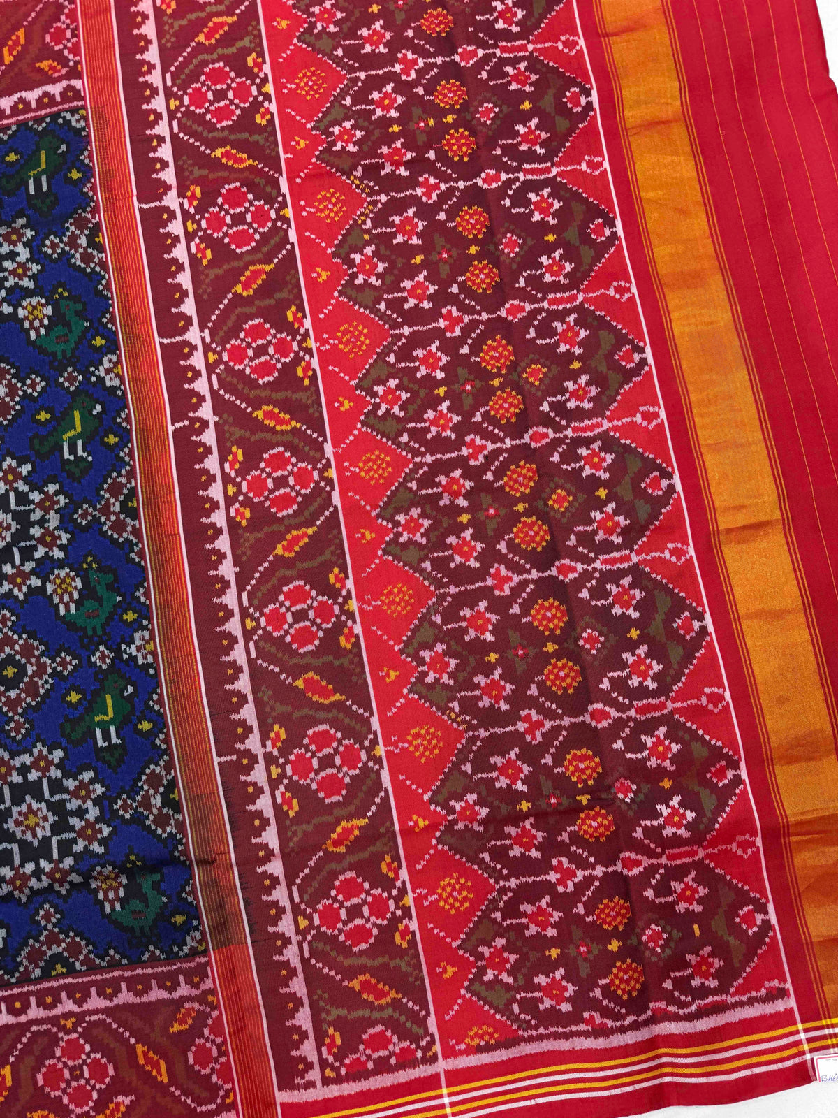 Red & Blue Navratan Single Ikat Patan Patola Saree