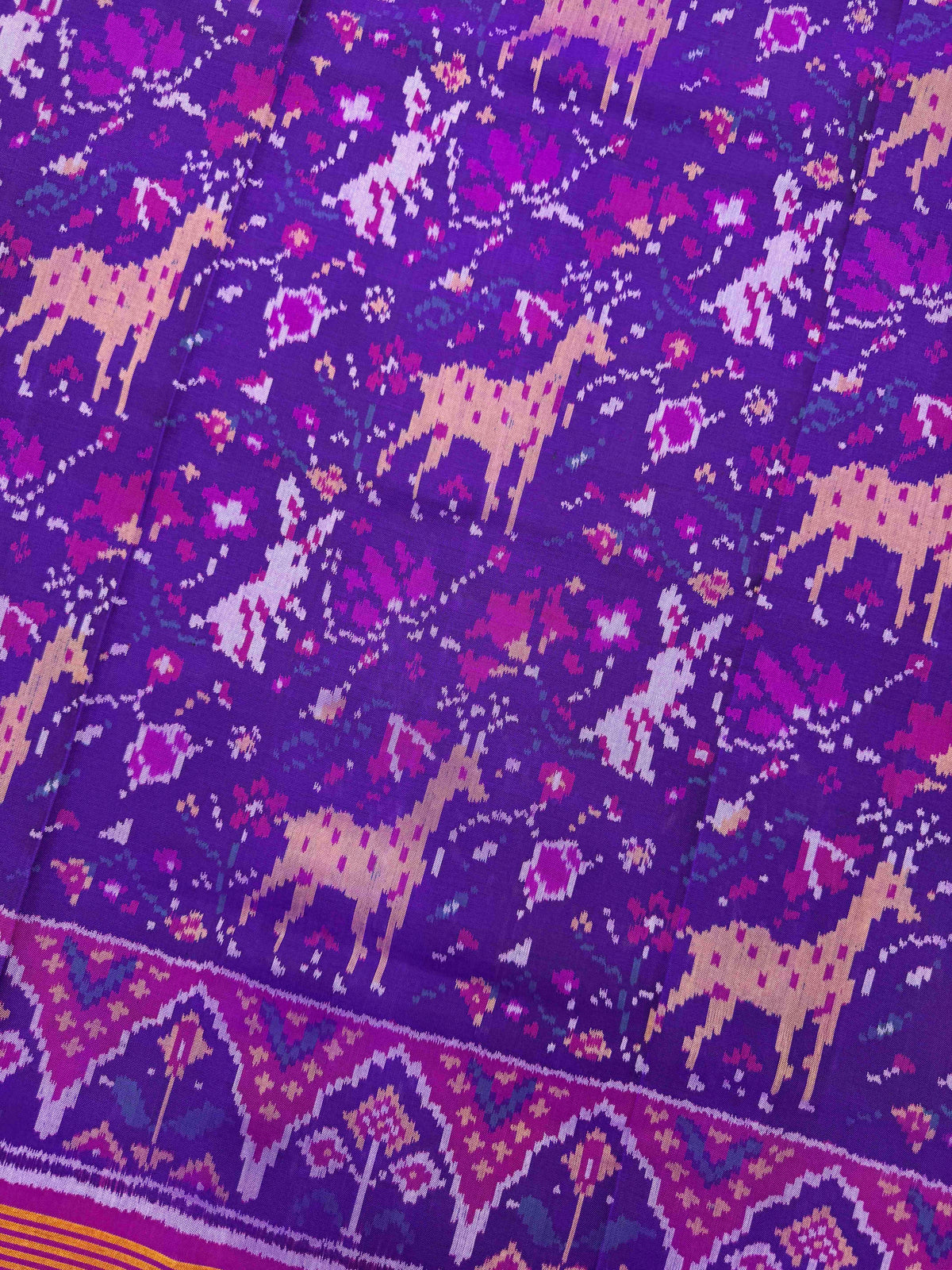 Purple Fancy Flower Deer Rabbit Single Ikat Patan Patola Saree