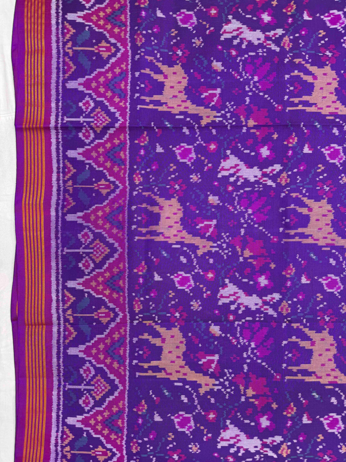 Purple Fancy Flower Deer Rabbit Single Ikat Patan Patola Saree