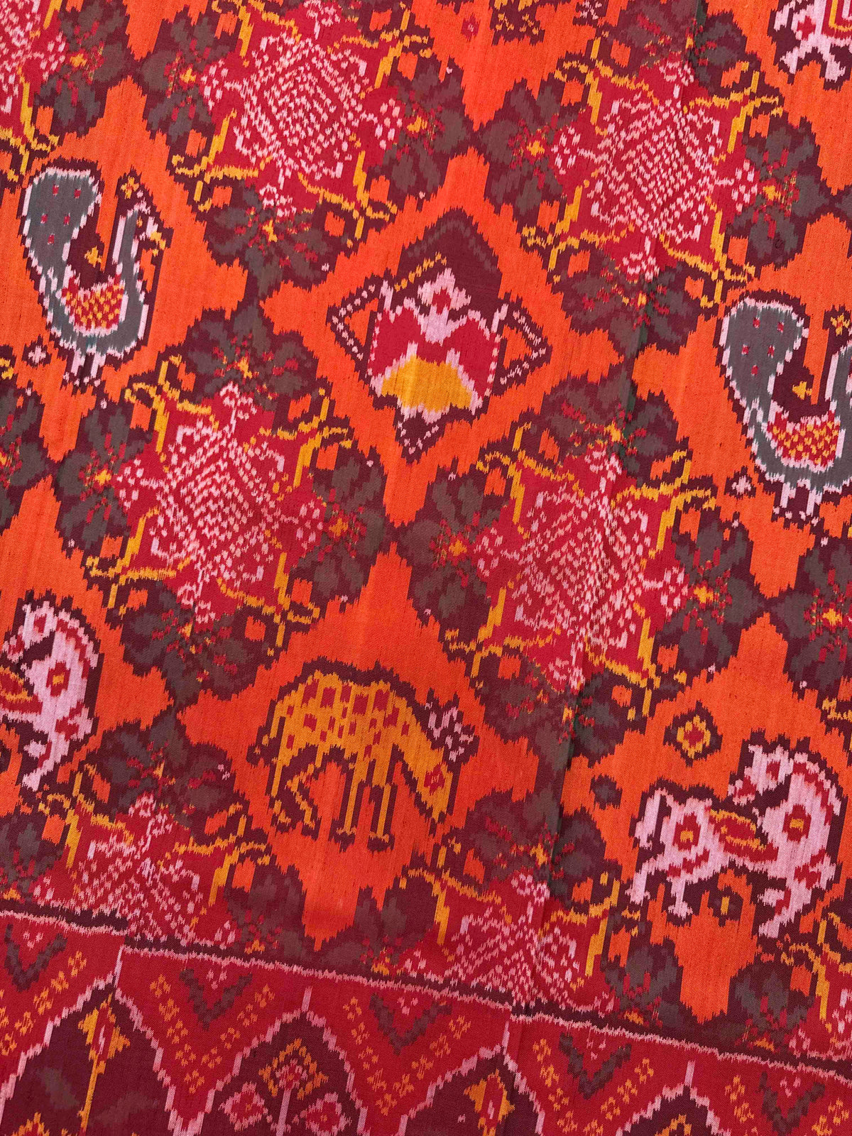 Red & Orange Fancy Narikunj Flower Single Ikat Patan Patola Saree