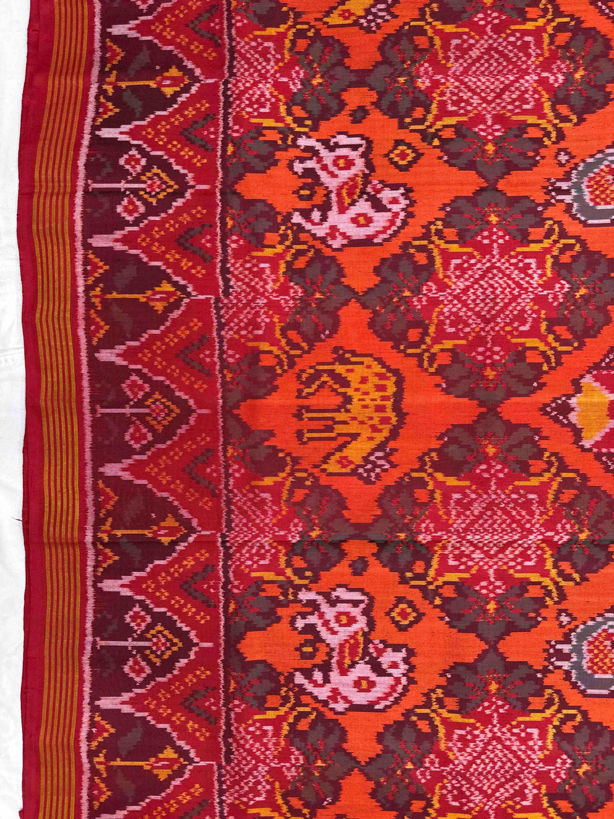 Red & Orange Fancy Narikunj Flower Single Ikat Patan Patola Saree