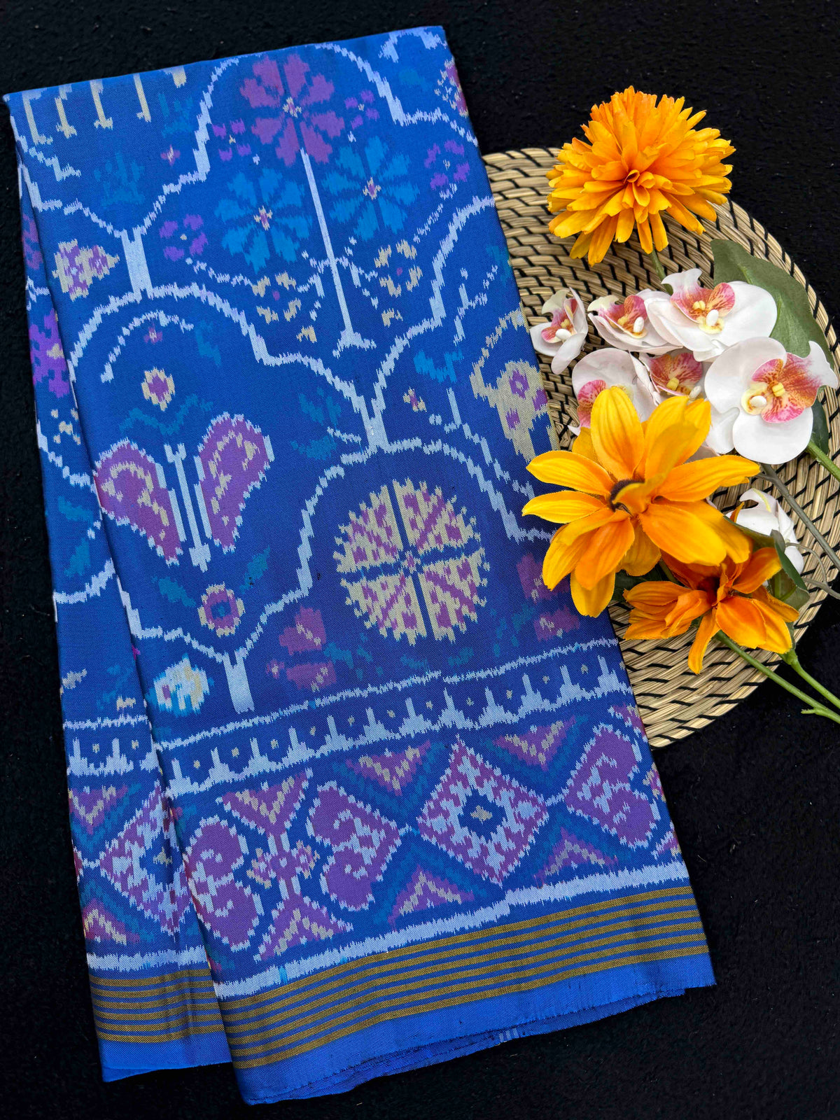 Peacock Blue Fancy Narikunj Single Ikat Patan Patola Saree