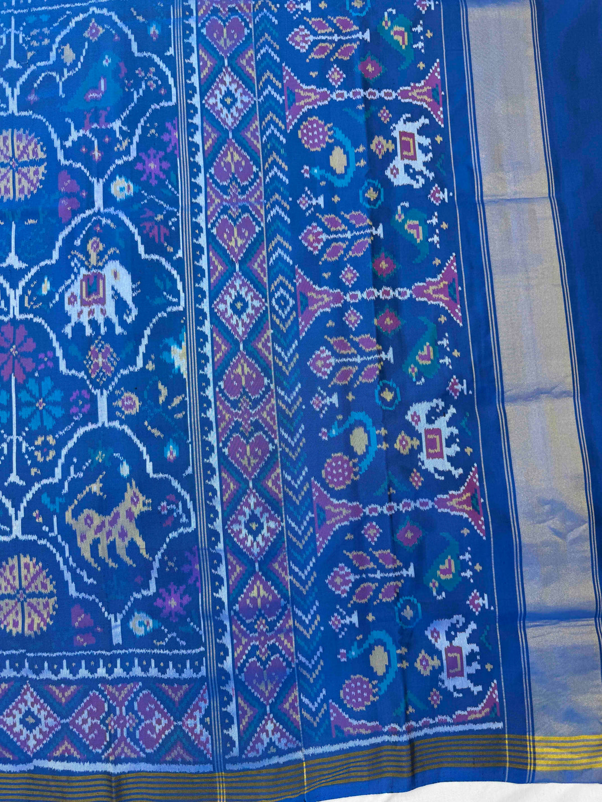 Peacock Blue Fancy Narikunj Single Ikat Patan Patola Saree