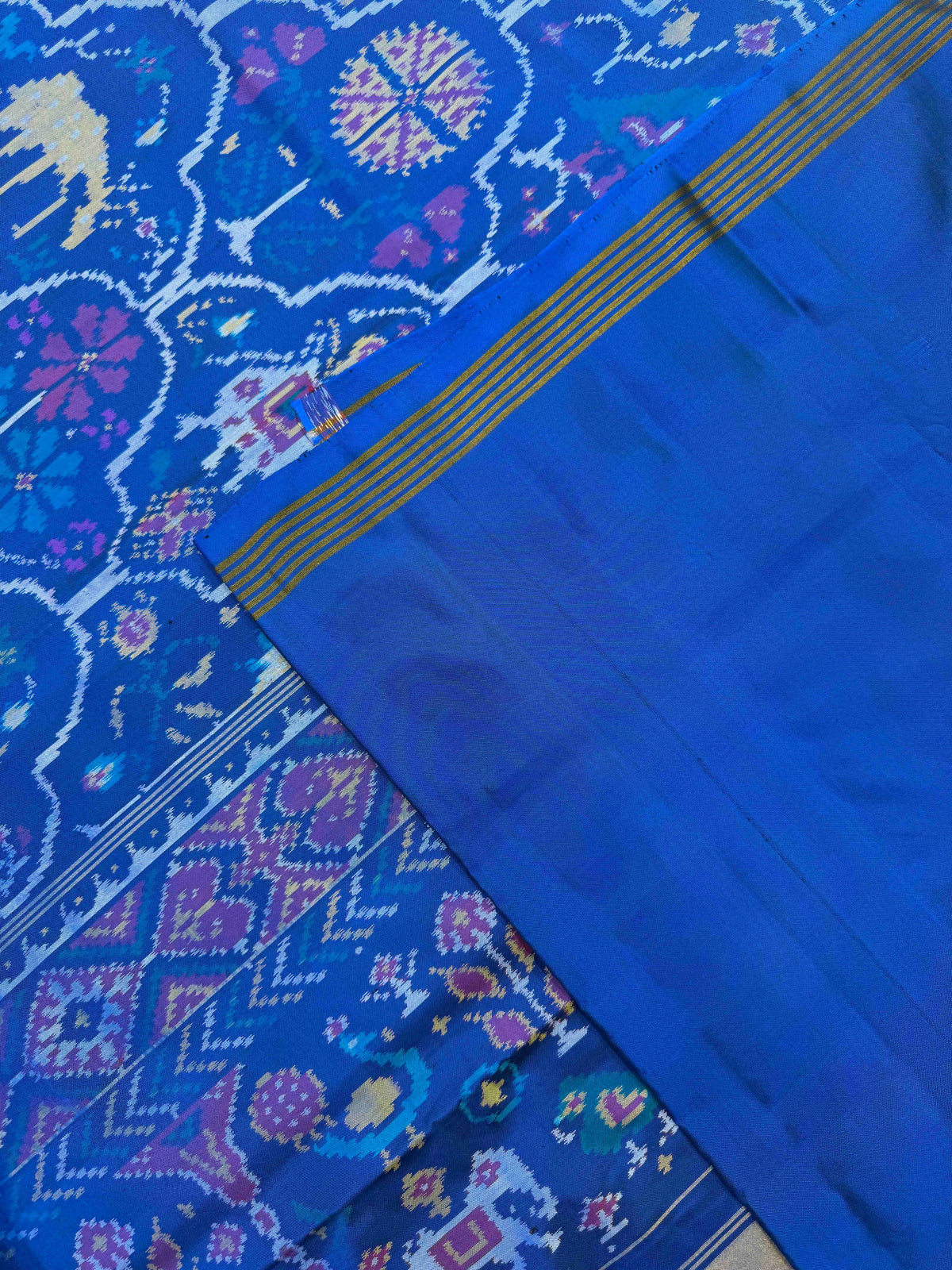 Peacock Blue Fancy Narikunj Single Ikat Patan Patola Saree