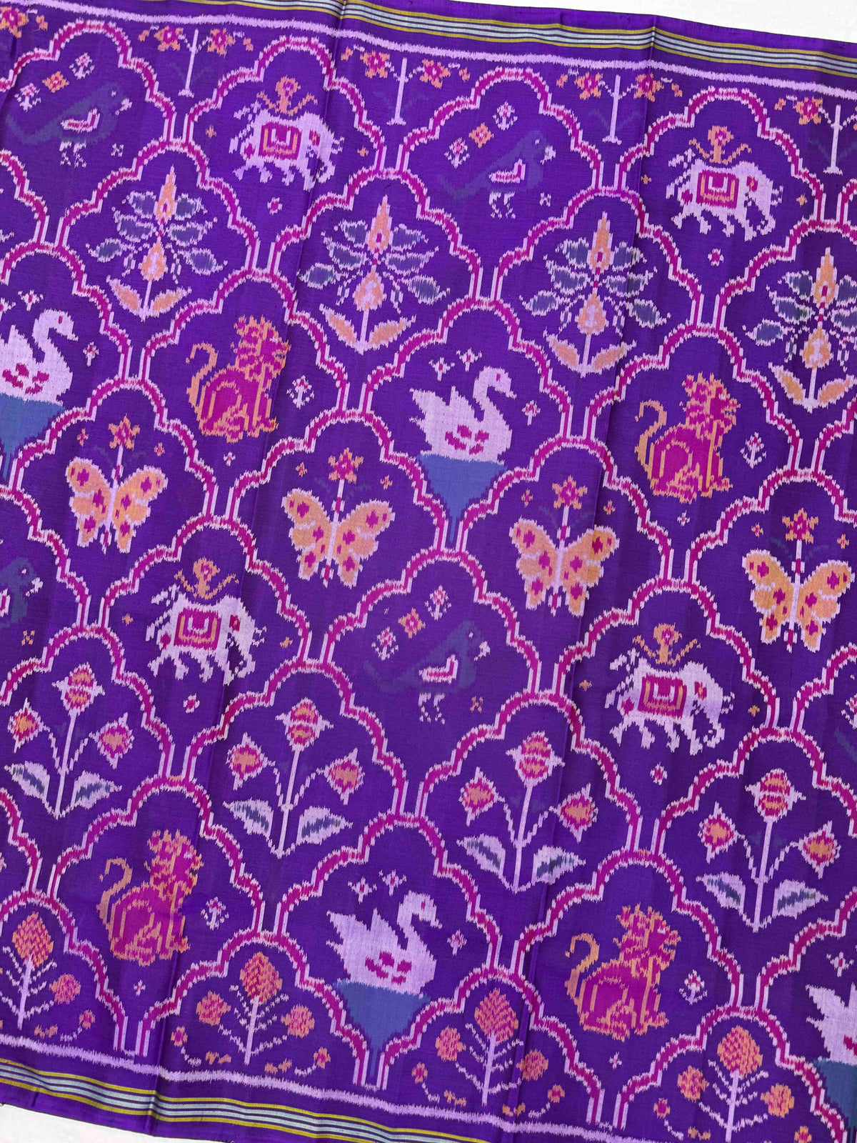 Purple Fancy Narikunj Flower Single Ikat Patan Patola Saree