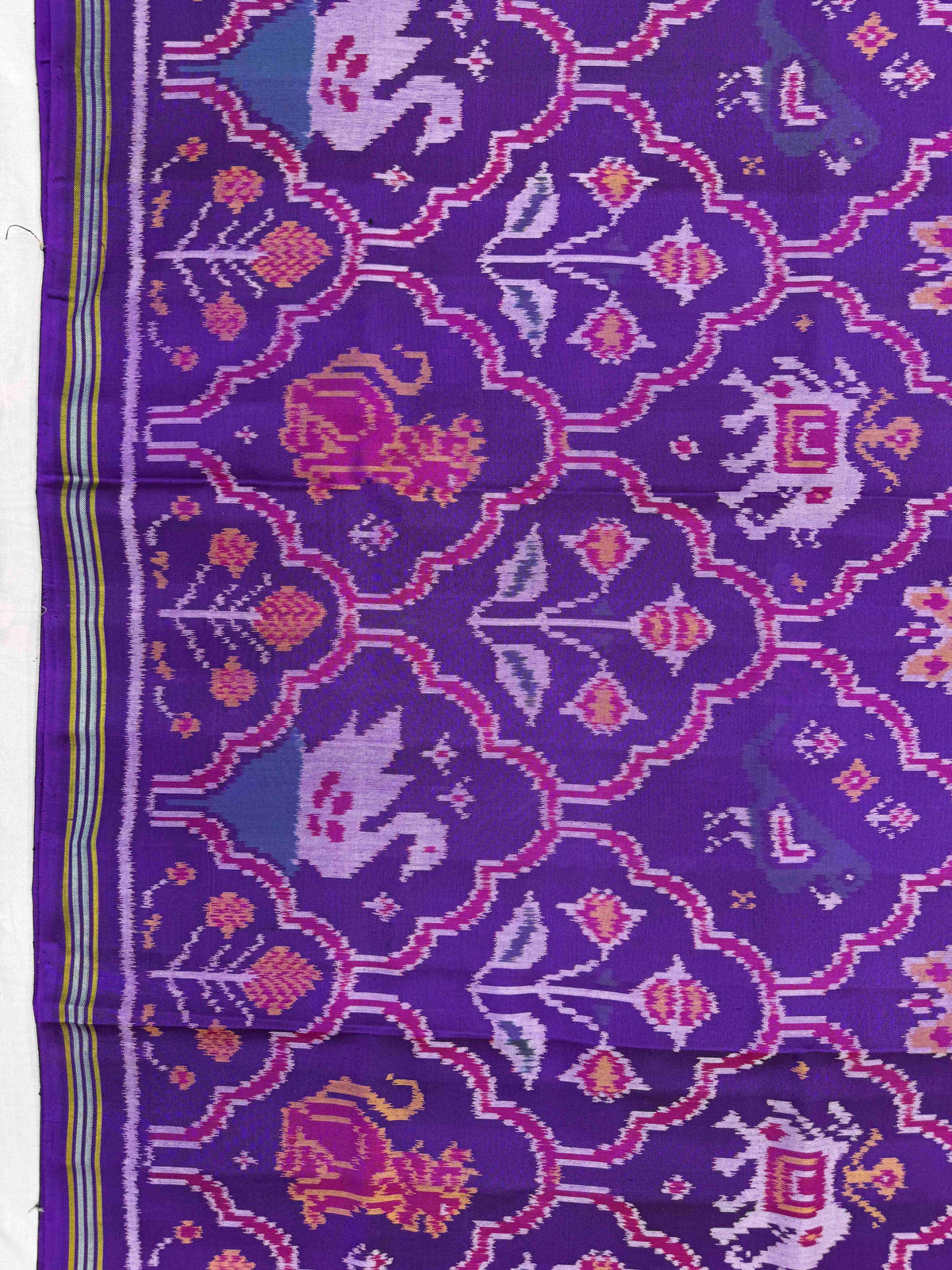 Purple Fancy Narikunj Flower Single Ikat Patan Patola Saree