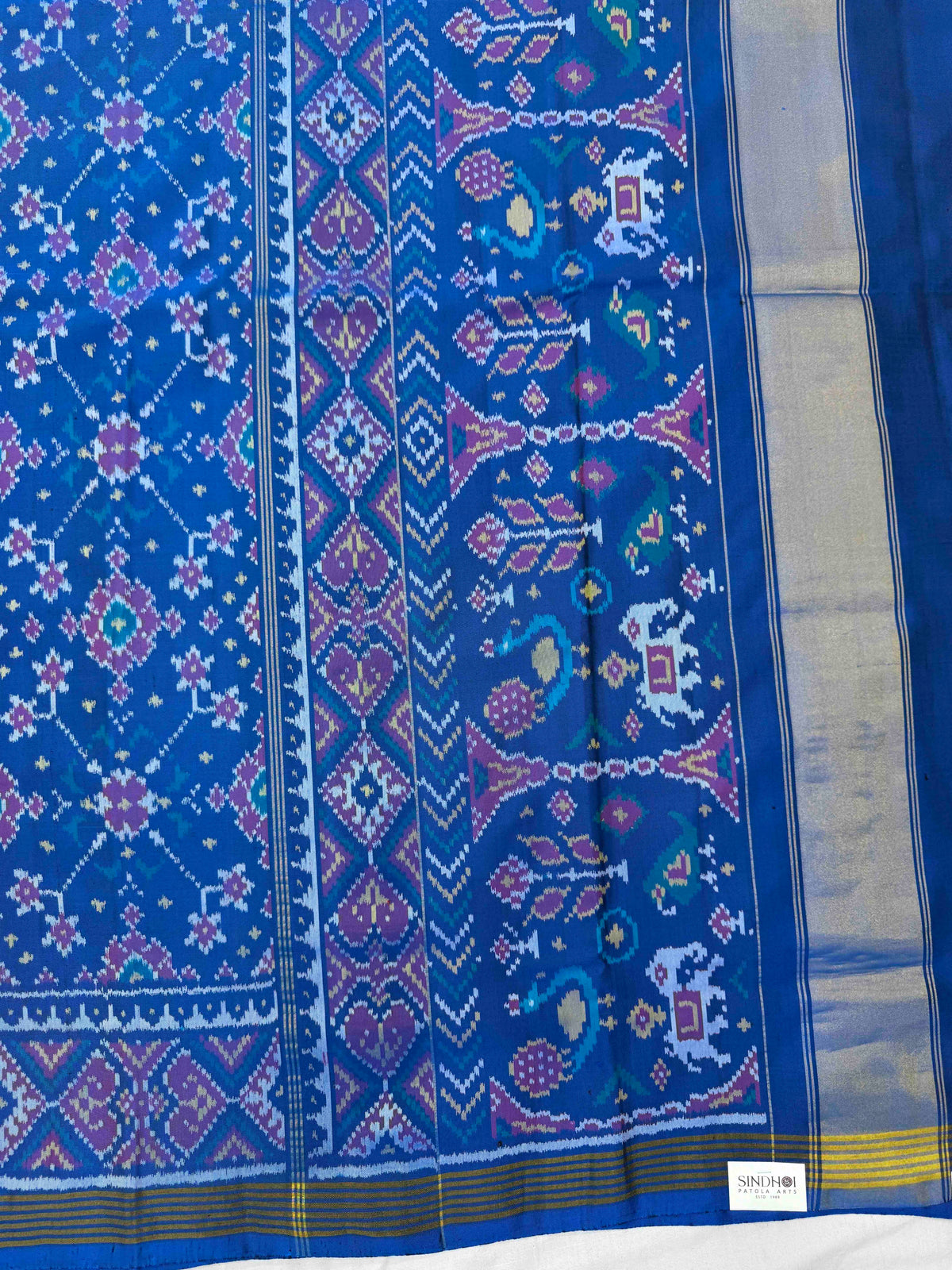 Peacock Blue Navratan Single Ikat Patan Patola Saree