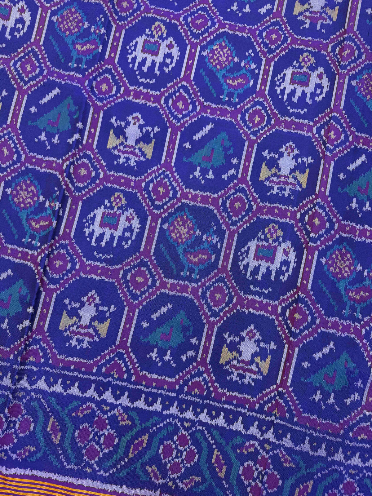 Purple Blue Small Narikunj Single Ikat Patan Patola Saree