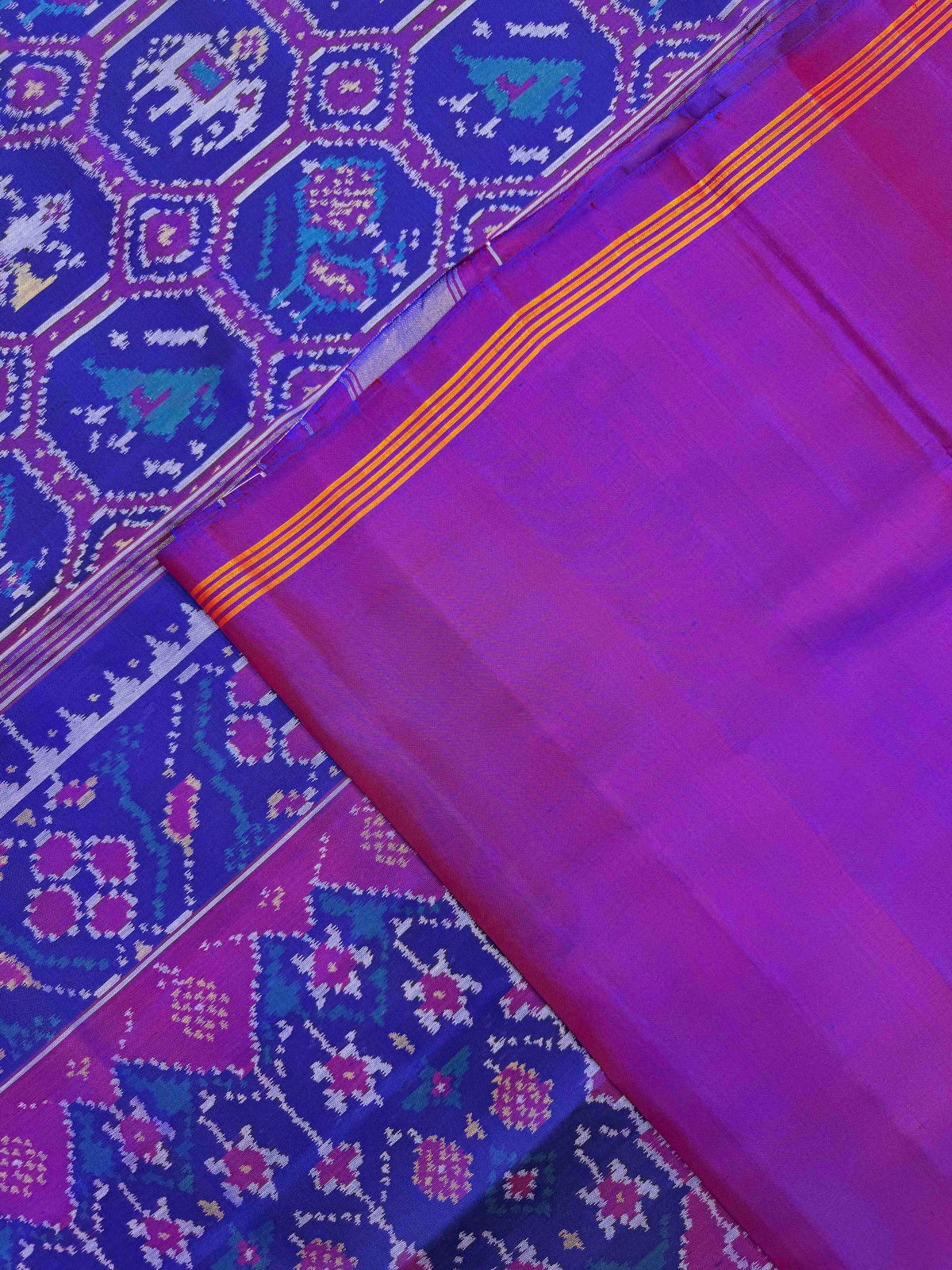 Purple Blue Small Narikunj Single Ikat Patan Patola Saree