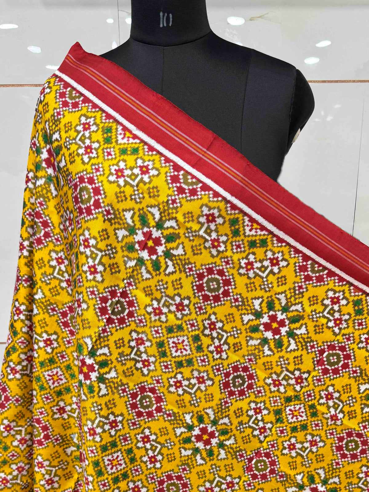 Red & Mustard Yellow Navratan Double Ikat Patan Patola Dupatta