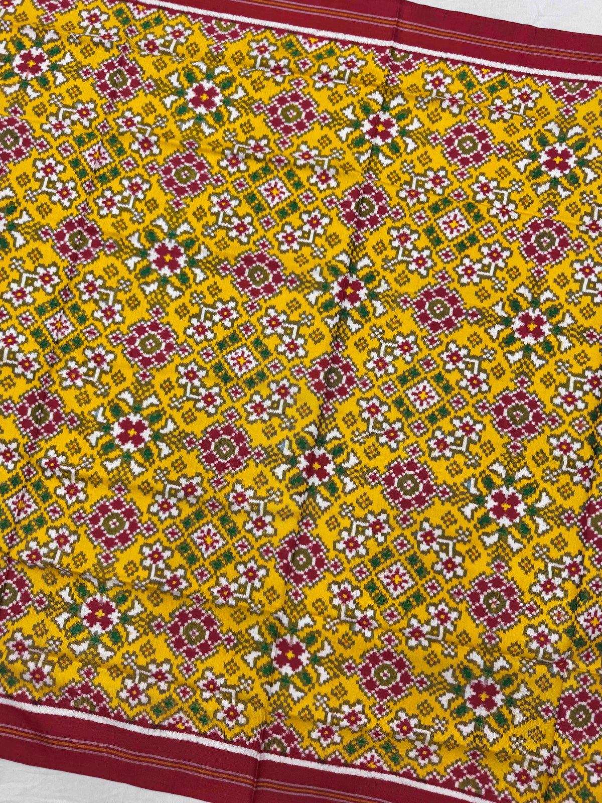 Red & Mustard Yellow Navratan Double Ikat Patan Patola Dupatta