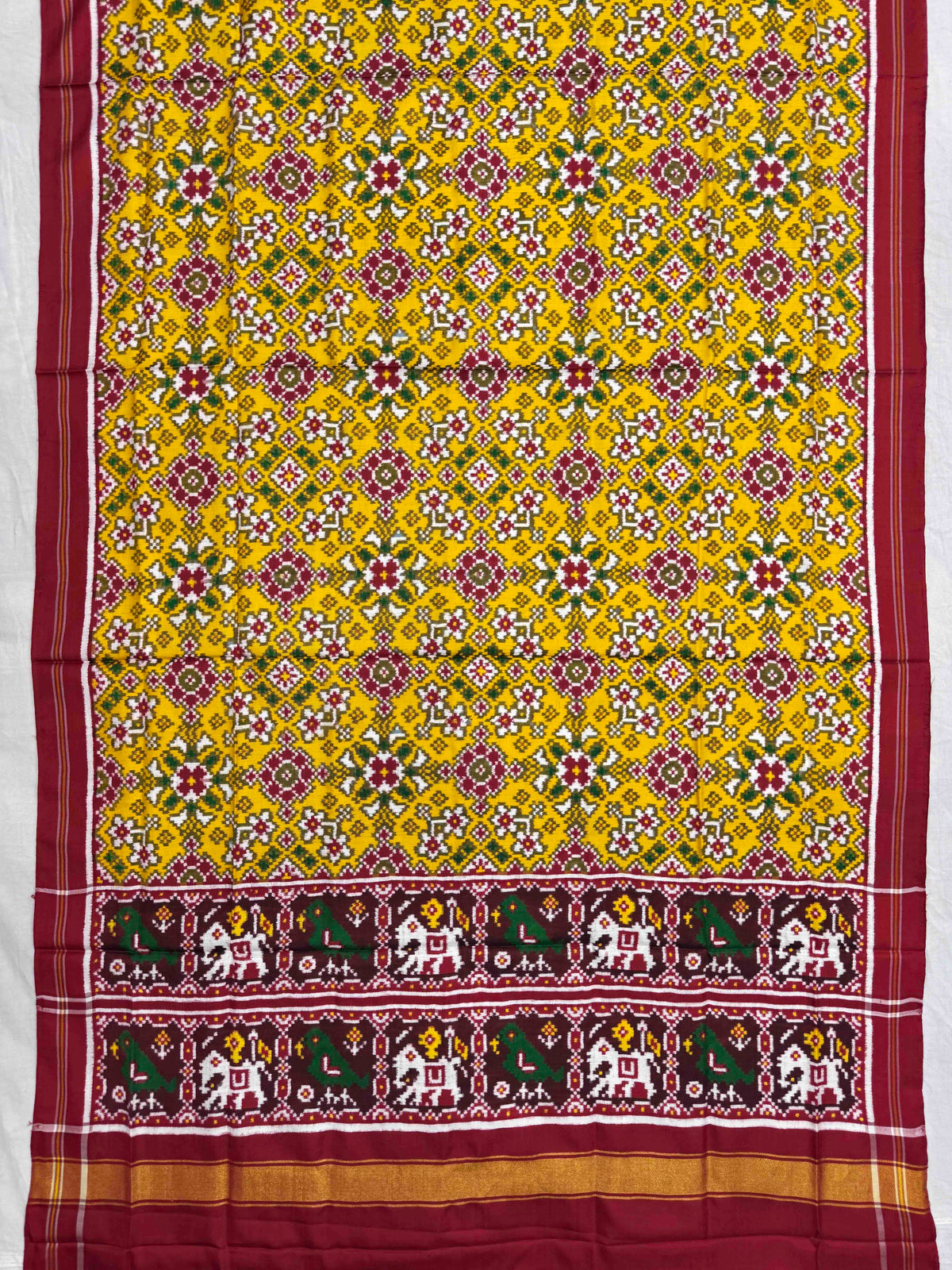 Red & Mustard Yellow Navratan Double Ikat Patan Patola Dupatta