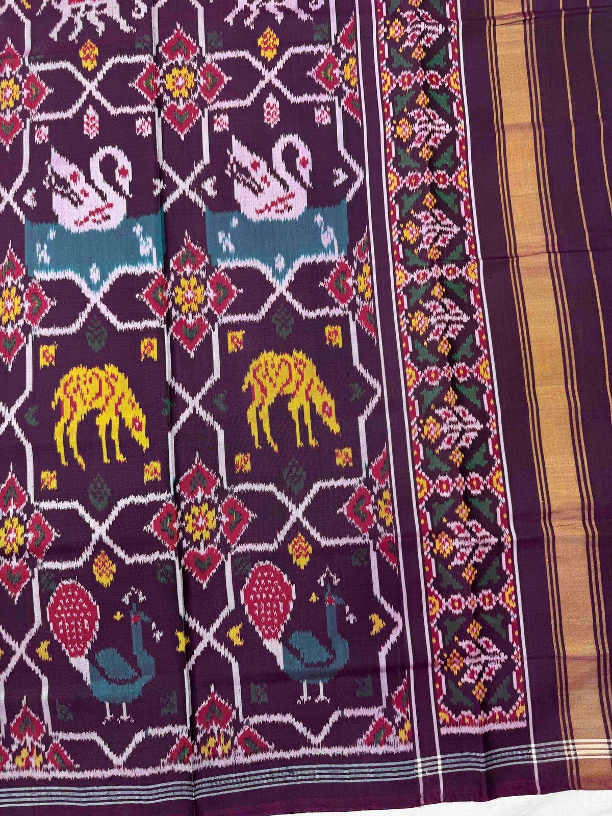Dark Wine Purple Narikunj Star Semi Double Ikat Patola Dupatta
