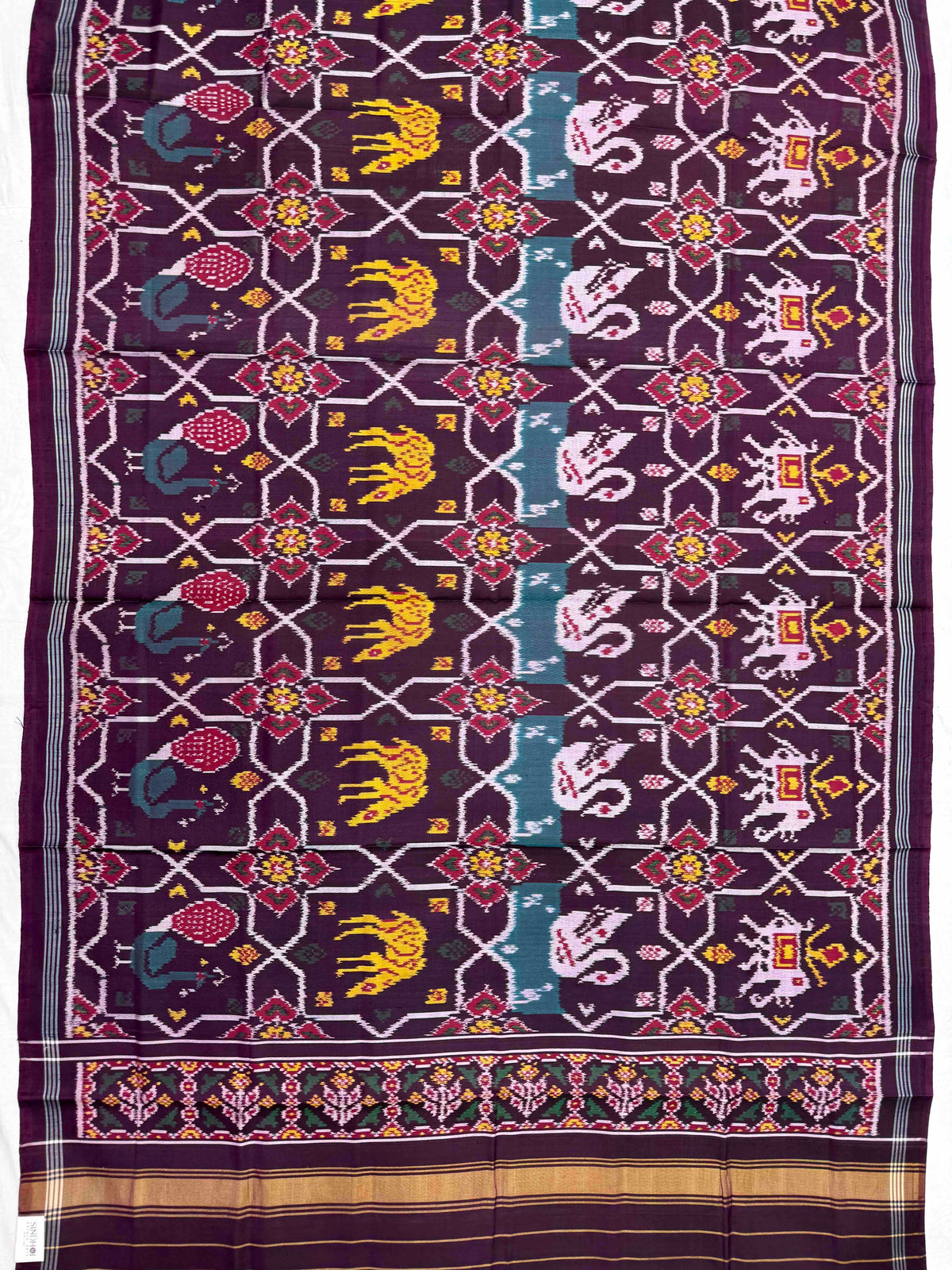 Dark Wine Purple Narikunj Star Semi Double Ikat Patola Dupatta