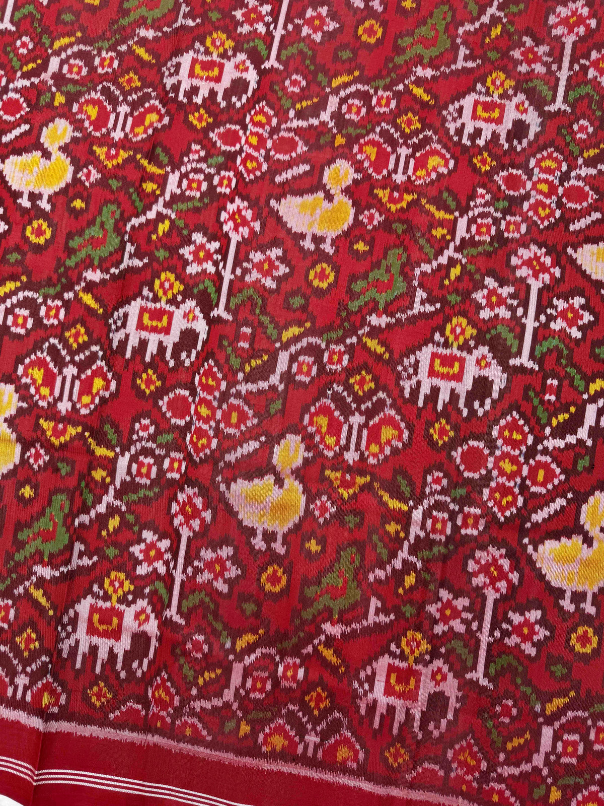 Red Fancy Flower Narikunj Semi Double Ikat Patola Dupatta