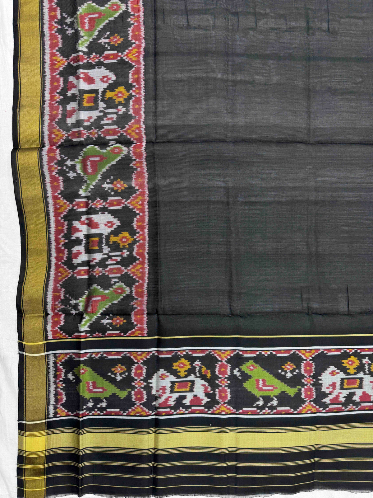 Black Plain Single Ikat Patola Dupatta