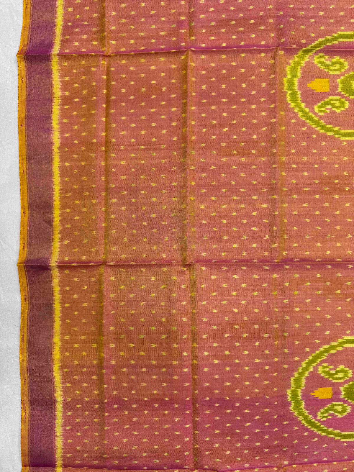 Peach Golden Booty with Circle Fancy Single Ikat Patola Dupatta