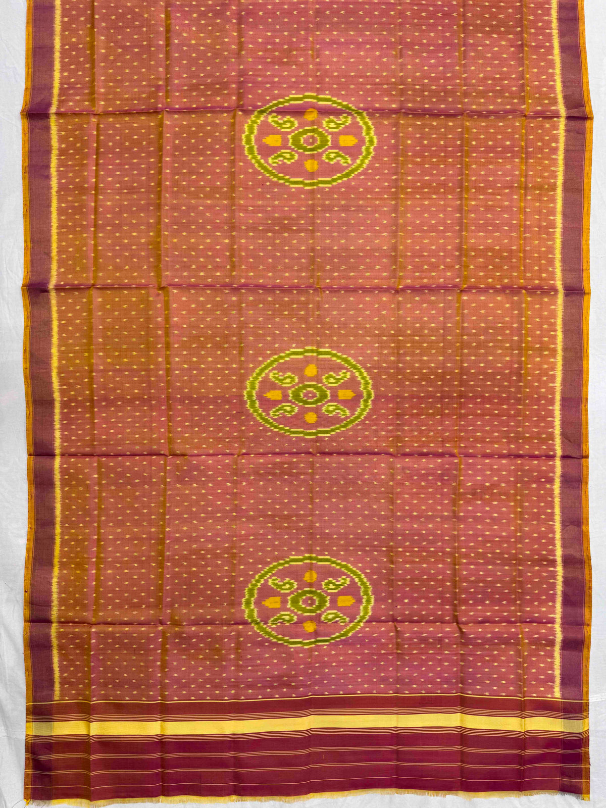 Peach Golden Booty with Circle Fancy Single Ikat Patola Dupatta