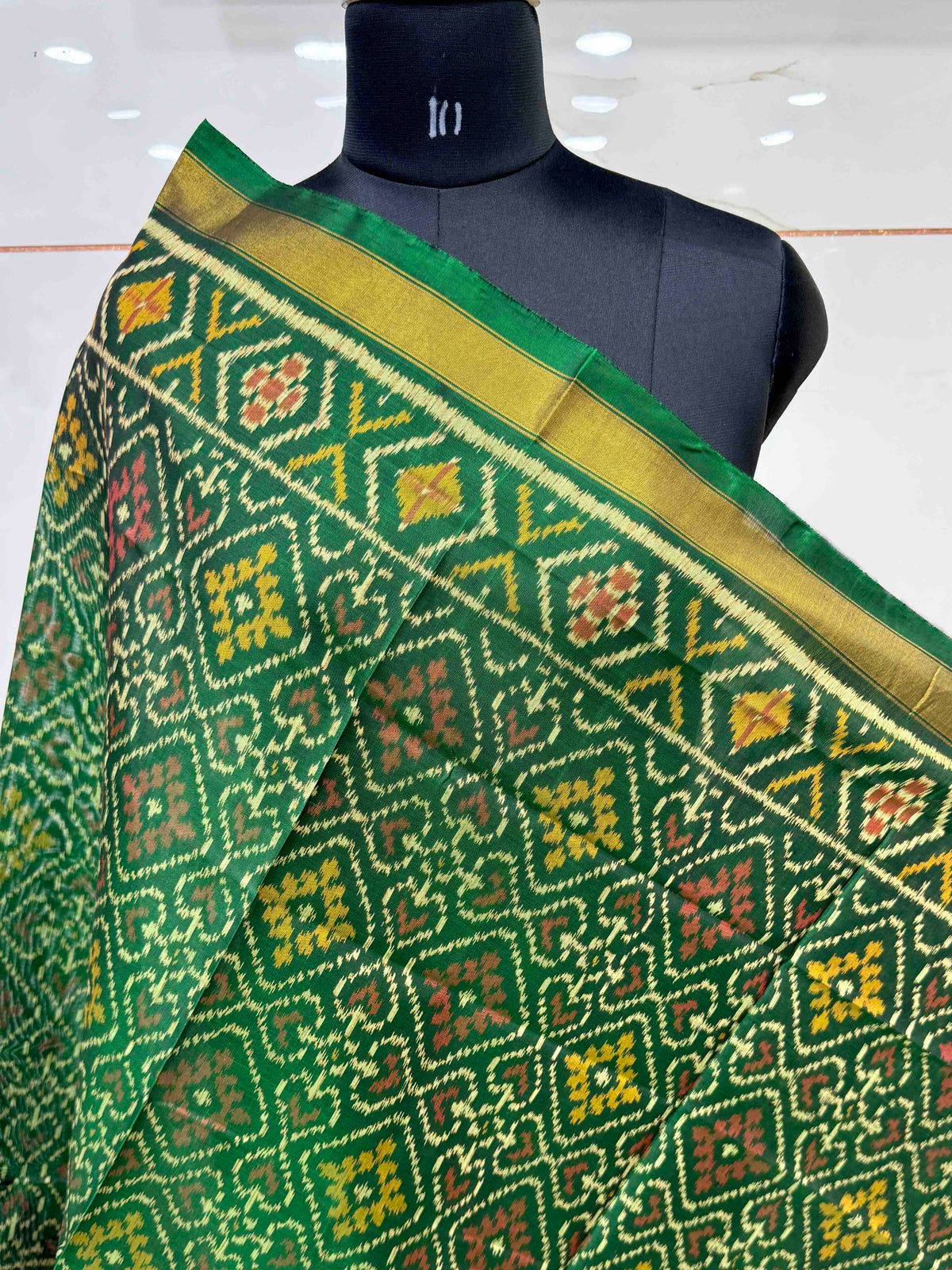 Green Panchanda Single Ikat Patola Dupatta