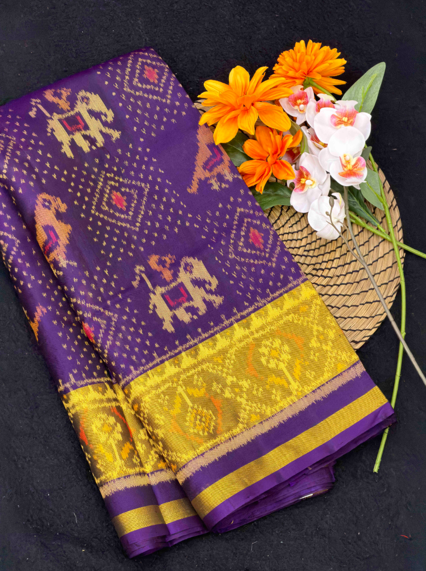 Dark purple Narikunj Bandhani Rajkot Patola Saree