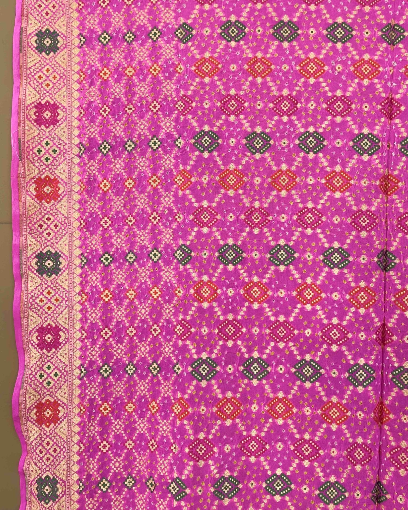 Baby Pink Meenakari Georgette Bandhani Dupatta - SindhoiPatolaArt