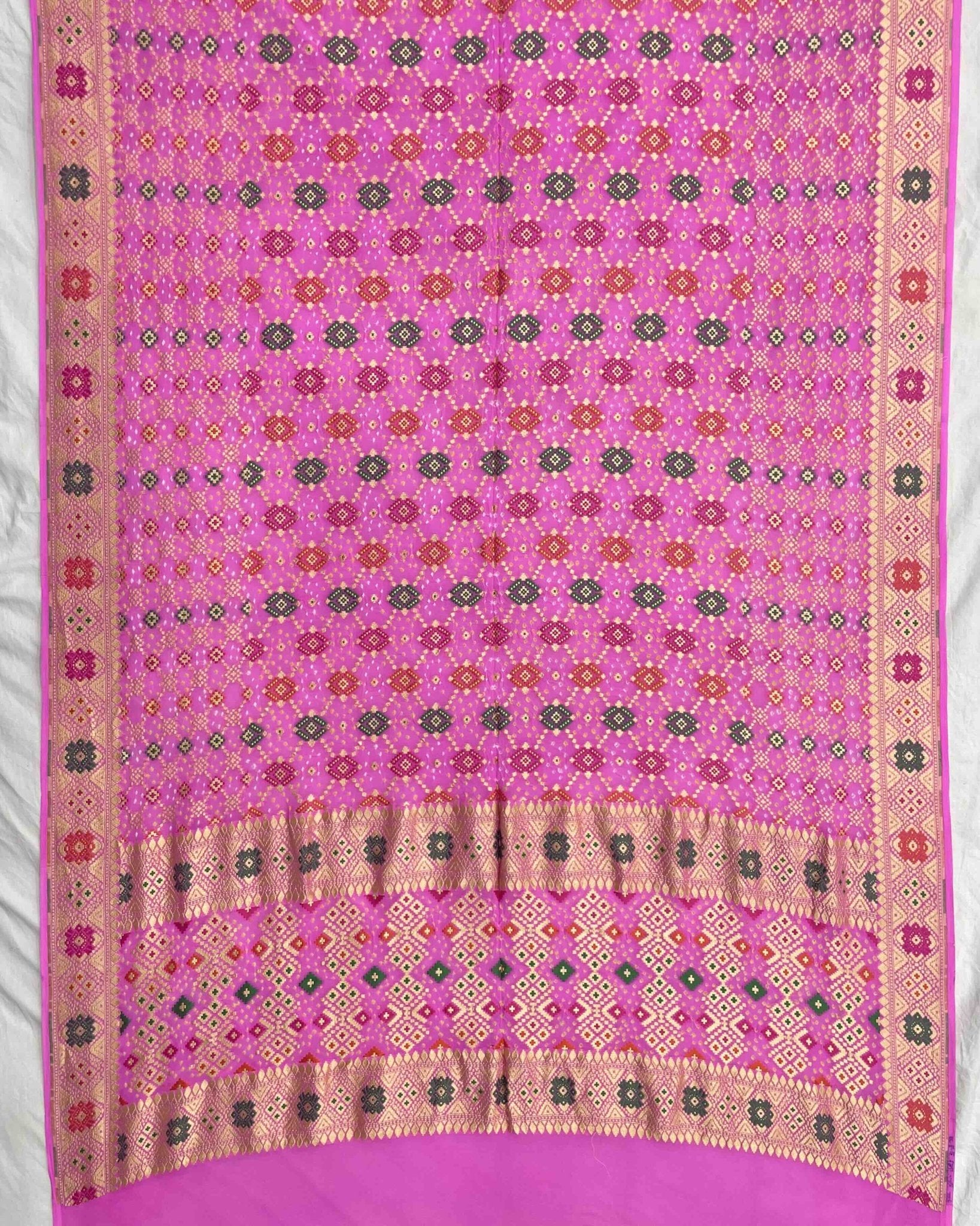 Baby Pink Meenakari Georgette Bandhani Dupatta - SindhoiPatolaArt