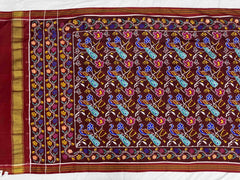Beautiful Maroon Peacock Rose Patan Patola Saree - SindhoiPatolaArt
