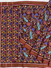 Beautiful Maroon Peacock Rose Patan Patola Saree - SindhoiPatolaArt