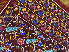 Beautiful Maroon Peacock Rose Patan Patola Saree - SindhoiPatolaArt