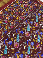 Beautiful Maroon Peacock Rose Patan Patola Saree - SindhoiPatolaArt