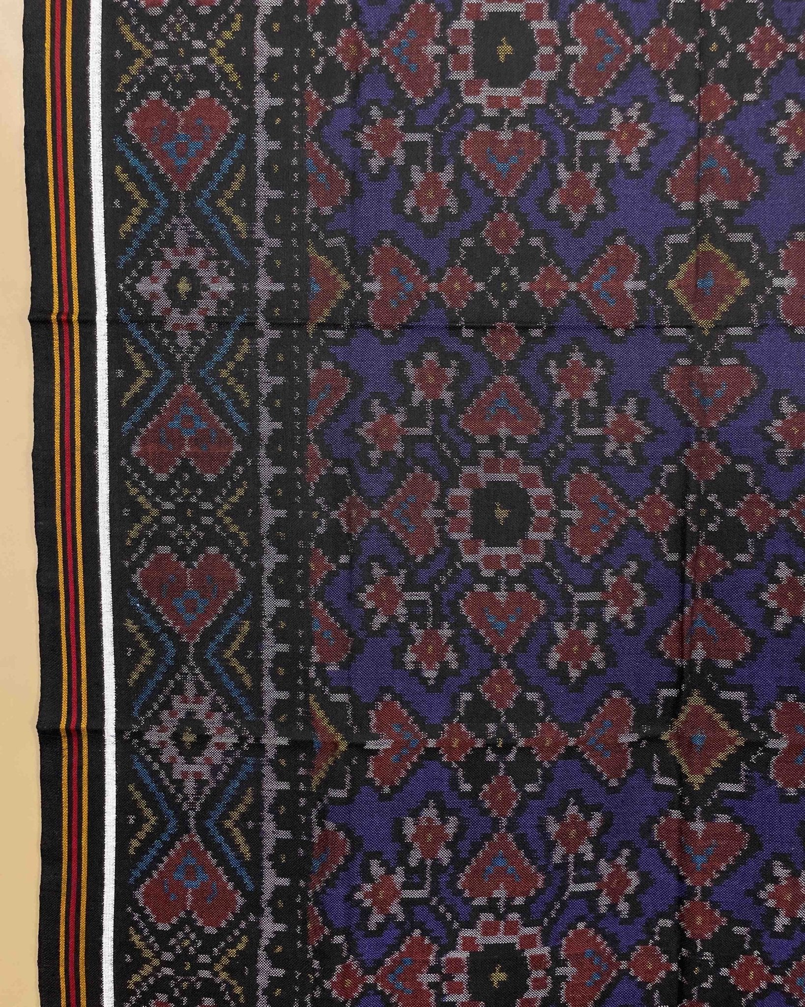 Black & Blue Navratan Designer Patola Shawl - SindhoiPatolaArt
