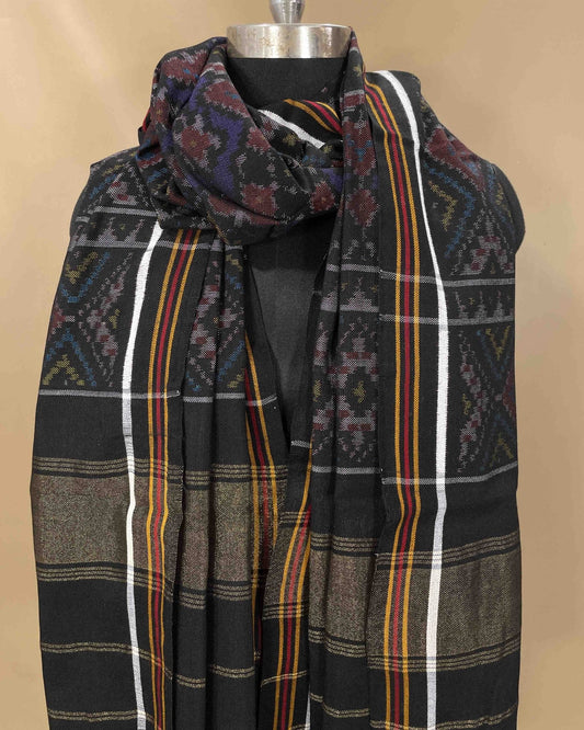 Black & Blue Navratan Designer Patola Shawl - SindhoiPatolaArt