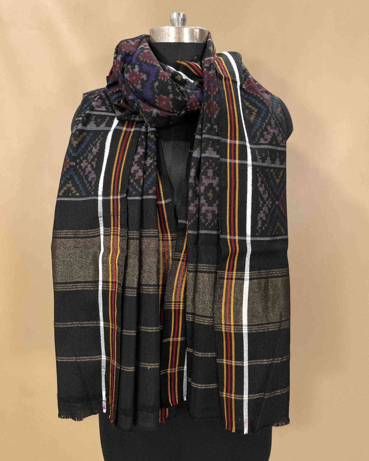 Black & Blue Navratan Designer Patola Shawl - SindhoiPatolaArt