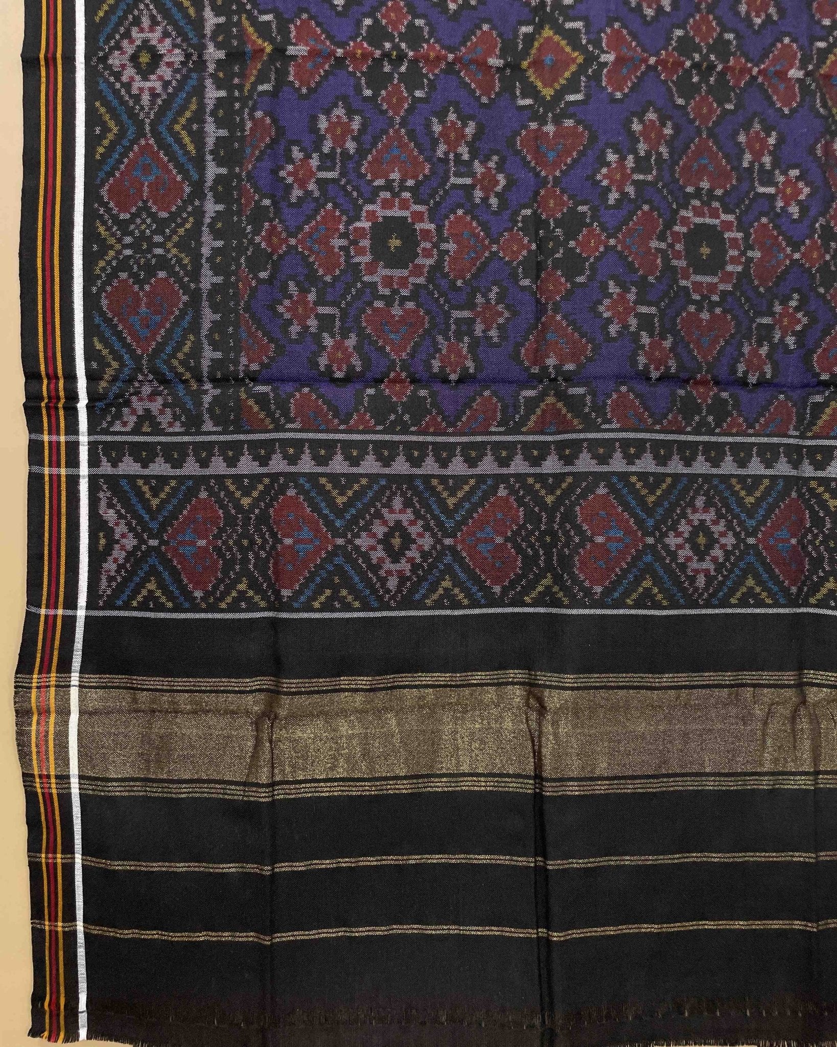 Black & Blue Navratan Designer Patola Shawl - SindhoiPatolaArt