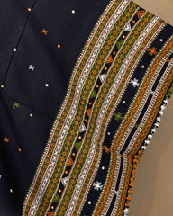 Black Border Mirror Kutchi Woolen Shawl - SindhoiPatolaArt