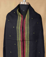 Black Border Pattii Mirror Marino Kutchi Woolen Shawl - SindhoiPatolaArt