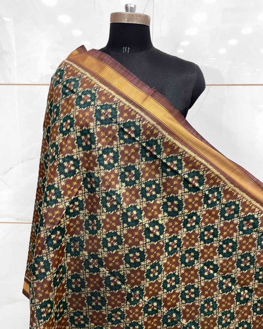 Black & Brown Buttonful Design Patola Dupatta - SindhoiPatolaArt