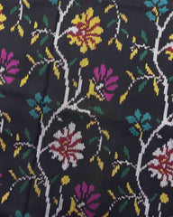 Black Fancy Flower Semi Double Ikat Patola Saree - SindhoiPatolaArt