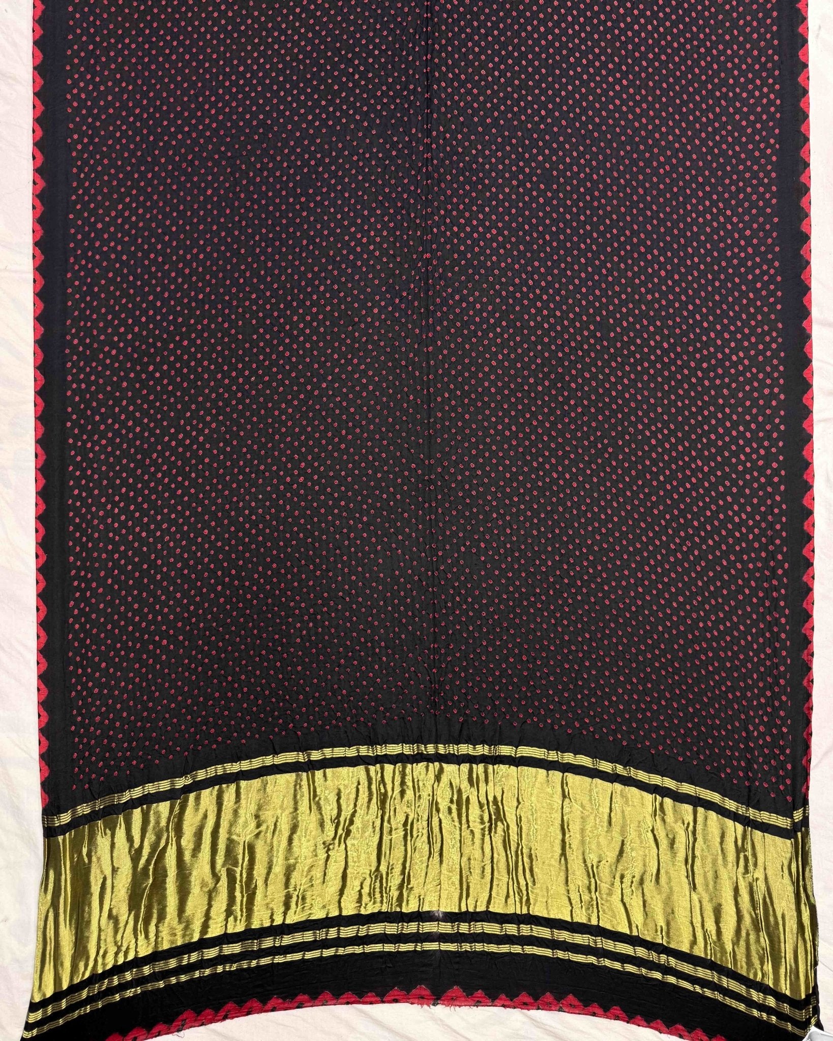 Black Gajji Silk Bandhani Saree - SindhoiPatolaArt
