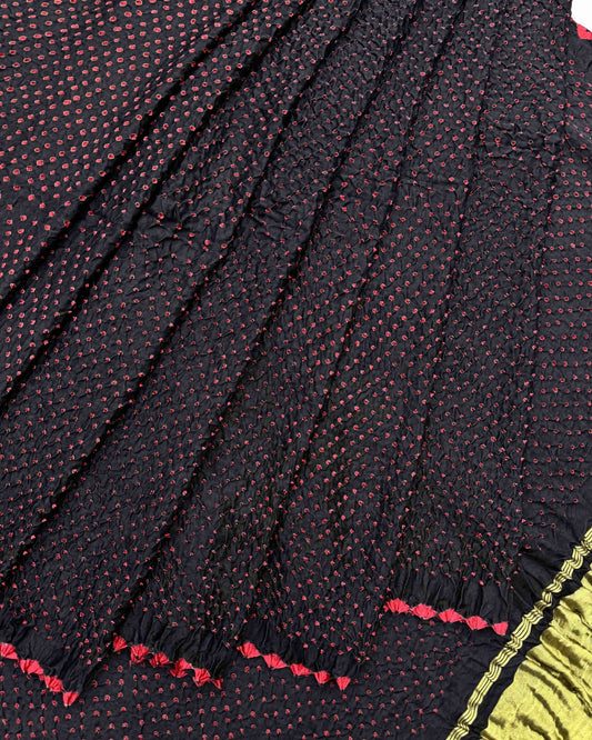 Black Gajji Silk Bandhani Saree - SindhoiPatolaArt
